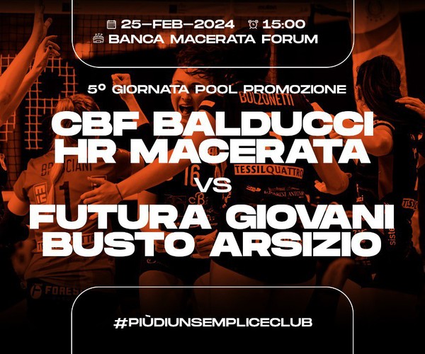 Info prevendita biglietti CBF Balducci HR Macerata VS Busto Arsizio di domenica 25 febbraio